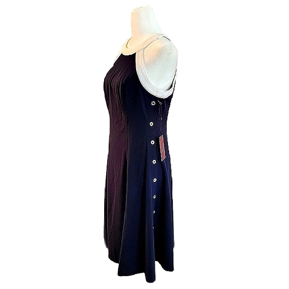 NWT Tommy Hilfiger white trimmed navy halter dress, button accent sides Sz 6 NEW - Picture 5 of 15